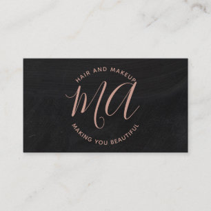 Initials chic rose gold script simple chalkboard business card