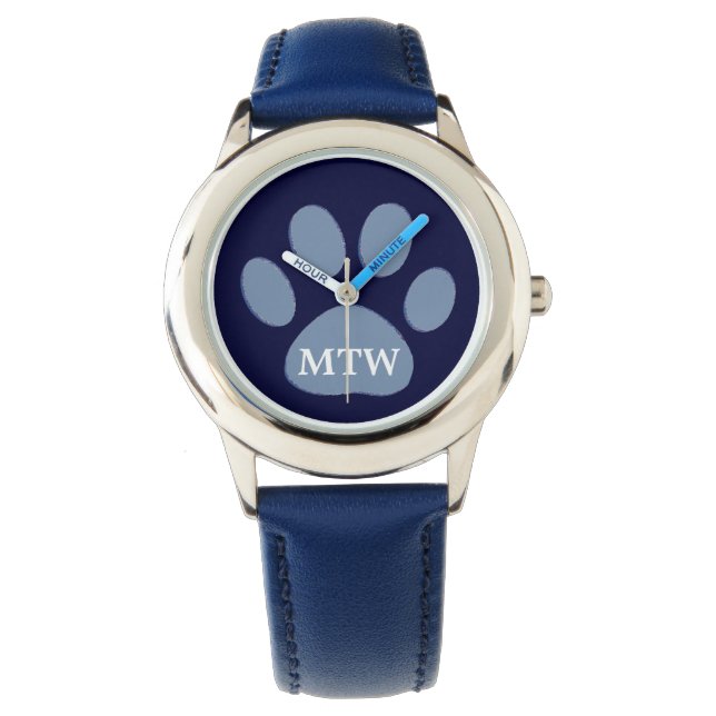 Initials dog paw blue watch (Front)