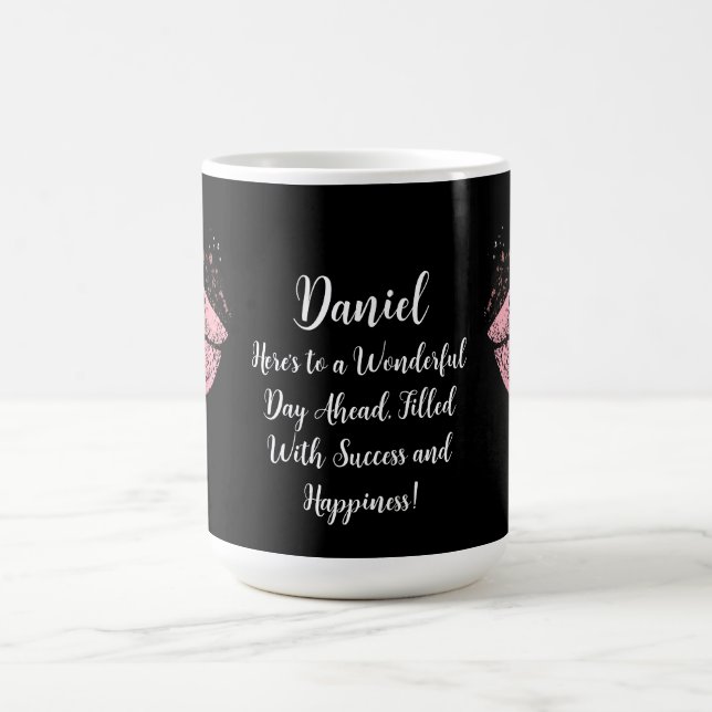  Initials Editable Monogram Mesaje & Photo Black  Coffee Mug (Center)