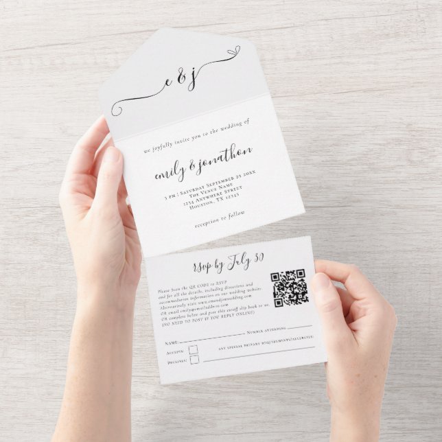 Initials Elegant Script QR Code Any Colour All In One Invitation (Tearaway)