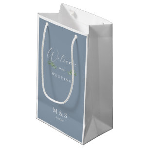 Initials Eucalyptus Wedding Favour Dusty Blue Small Gift Bag