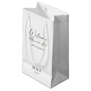 Initials Eucalyptus Wedding Favour White Small Gift Bag