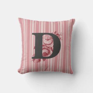Initials F E D O B or R Cabbage Roses and Stripes Cushion