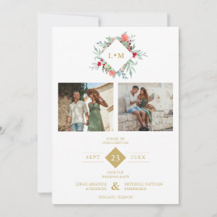 Initials Floral Anagram 2 Photos Collage Elegant Save The Date