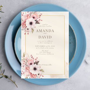Initials Floral Simple Elegant Wedding Invitation