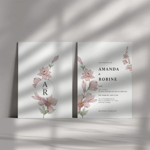 Initials Flower Elegant Modern Wedding Invitation