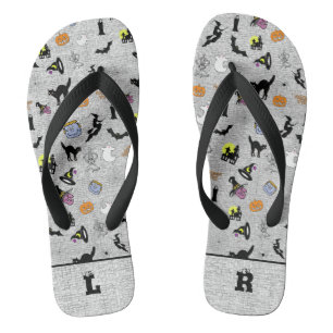 Initials:  Halloween Random Icoic Pattern Grey Jandals