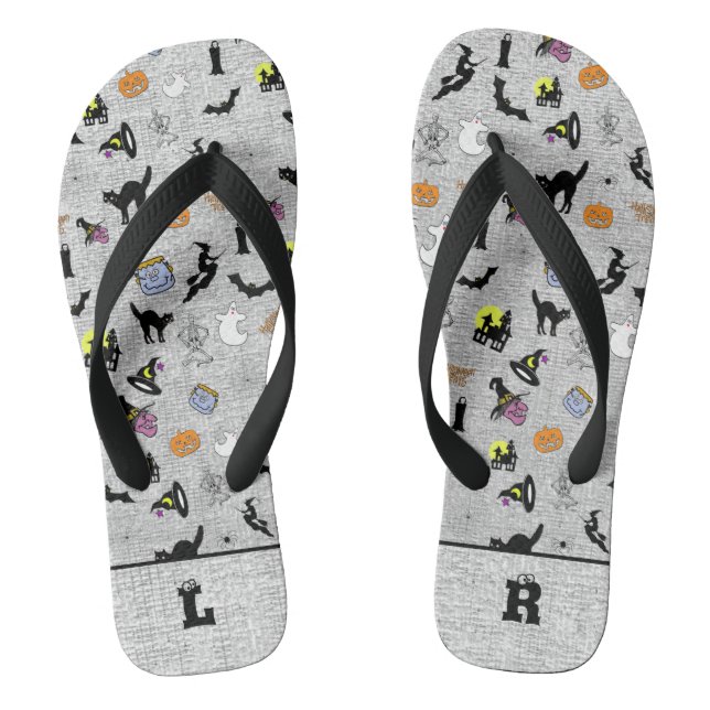 Initials:  Halloween Random Icoic Pattern Grey Jandals (Footbed)