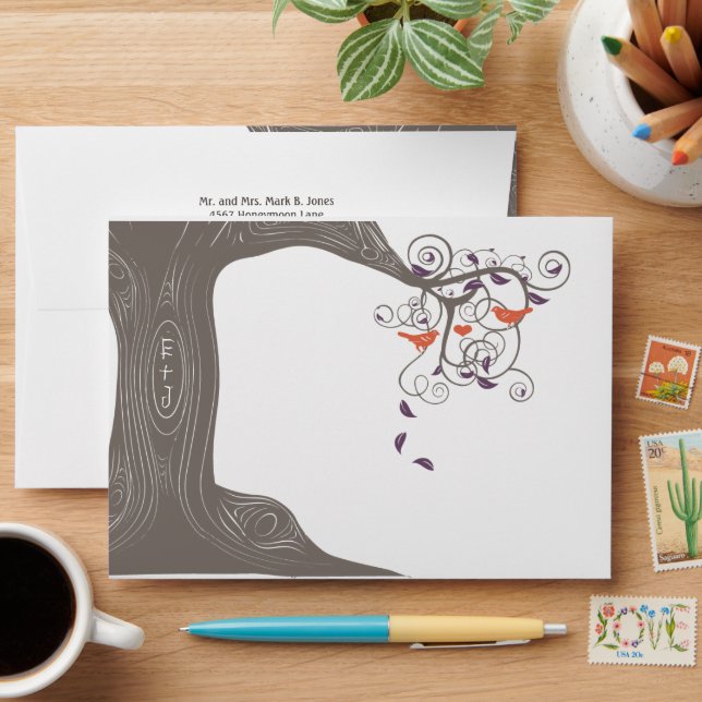 Initials In Tree Purple Grey Orange Envelopes (Desk)