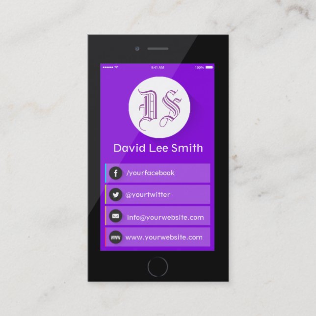 Initials logo monogram smartphone business card (Front)