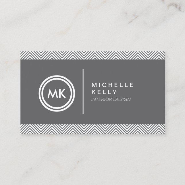 INITIALS LOGO with CHEVRON PATTERN 2 Business Card (Front)