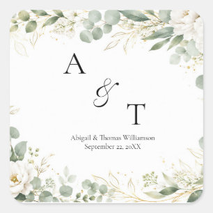 Initials Monogram Eucalyptus Botanicals Greenery Square Sticker