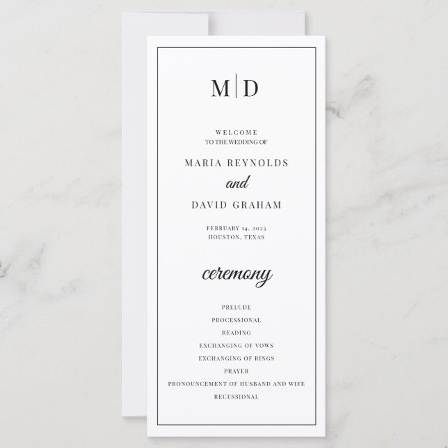 Initials Monogram Minimalist Wedding Program (Front)