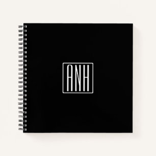 Initials Monogram   White On Black Notebook