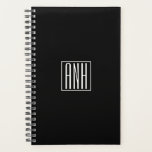 Initials Monogram | White On Black Planner<br><div class="desc">Classy,  minimal & modern.</div>