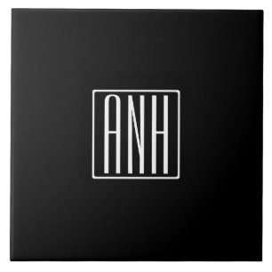 Initials Monogram White On Black Tile
