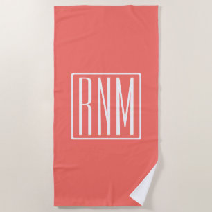 Initials Monogram   White On Coral Beach Towel