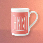 Initials Monogram | White On Coral Bone China Mug<br><div class="desc">3 initials monogrammed.</div>