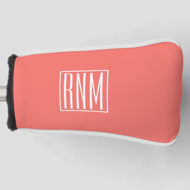 Initials Monogram | White On Coral Golf Head Cover (Front)