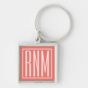 Initials Monogram White On Coral Key Ring