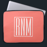 Initials Monogram | White On Coral Laptop Sleeve<br><div class="desc">3 initials monogrammed.</div>