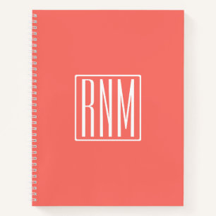 Initials Monogram   White On Coral Notebook