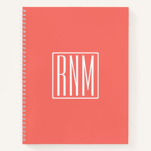 Initials Monogram | White On Coral Notebook (Front)