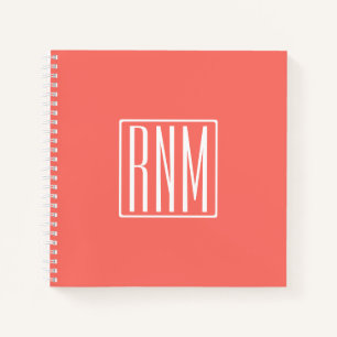 Initials Monogram   White On Coral Notebook