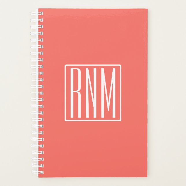 Initials Monogram | White On Coral Planner (Front)