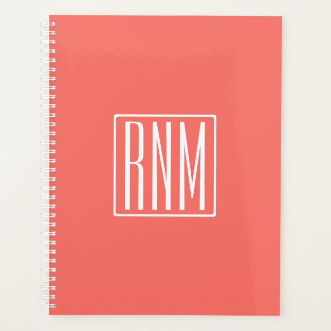 Initials Monogram | White On Coral Planner (Front)