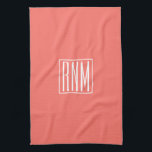 Initials Monogram | White On Coral Tea Towel<br><div class="desc">3 initials monogrammed.</div>