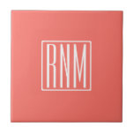 Initials Monogram | White On Coral Tile<br><div class="desc">3 initials monogrammed.</div>
