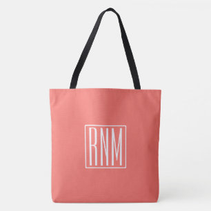 Initials Monogram White On Coral Tote Bag