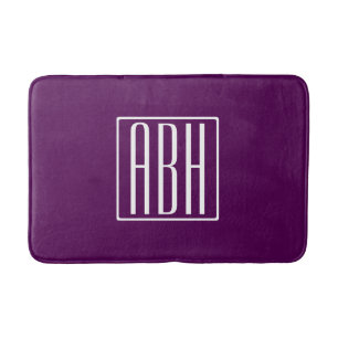 Initials Monogram   White On Deep Purple Bath Mat
