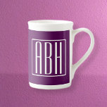 Initials Monogram | White On Deep Purple Bone China Mug<br><div class="desc">Upbeat & modern.</div>