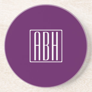Initials Monogram   White On Deep Purple Coaster