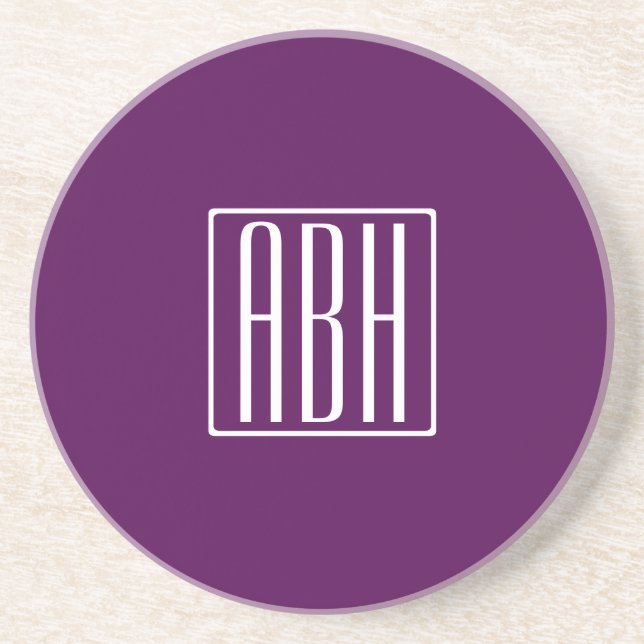 Initials Monogram | White On Deep Purple Coaster (Front)