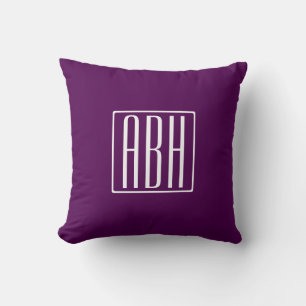 Initials Monogram   White On Deep Purple Cushion