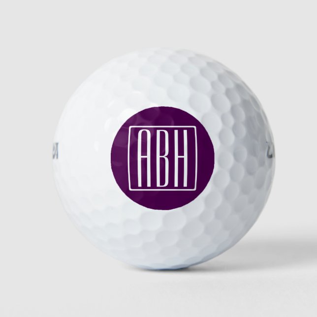 Initials Monogram | White On Deep Purple Golf Balls (Front)