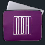 Initials Monogram | White On Deep Purple Laptop Sleeve<br><div class="desc">Upbeat & modern.</div>