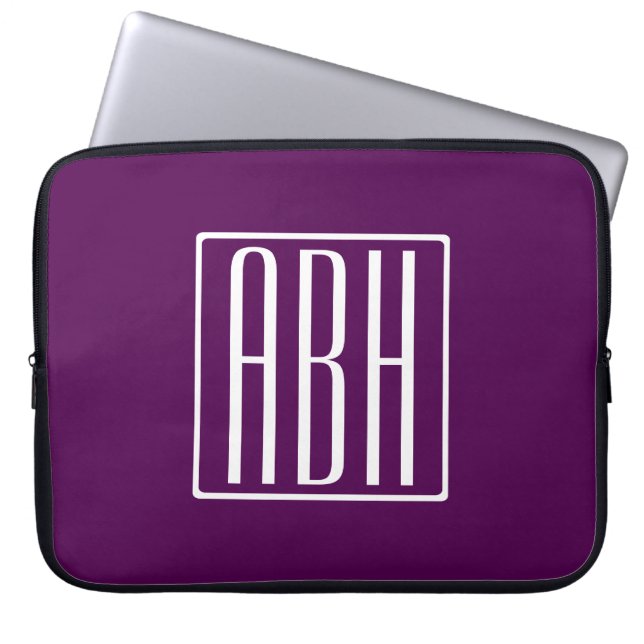 Initials Monogram | White On Deep Purple Laptop Sleeve (Front)
