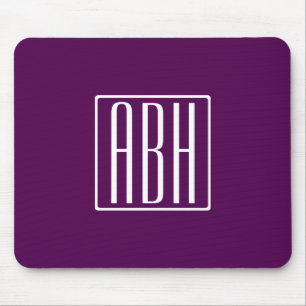 Initials Monogram White On Deep Purple Mouse Pad