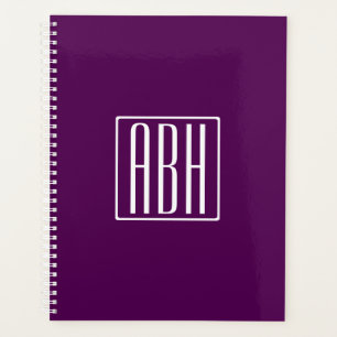 Initials Monogram   White On Deep Purple Planner