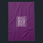 Initials Monogram | White On Deep Purple Tea Towel<br><div class="desc">Upbeat & modern.</div>