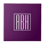 Initials Monogram | White On Deep Purple Tile<br><div class="desc">Upbeat & modern.</div>