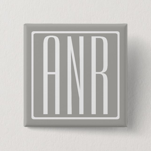 Initials Monogram | White On Light Grey 15 Cm Square Badge (Front)