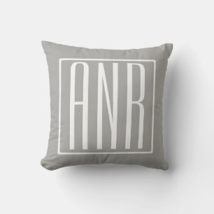Initials Monogram White On Light Grey Cushion