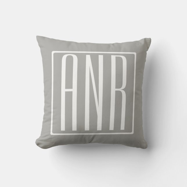 Initials Monogram | White On Light Grey Cushion (Front)