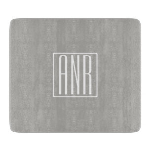 Initials Monogram White On Light Grey Cutting Board