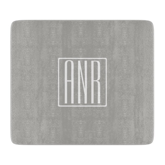 Initials Monogram | White On Light Grey Cutting Board (Front)
